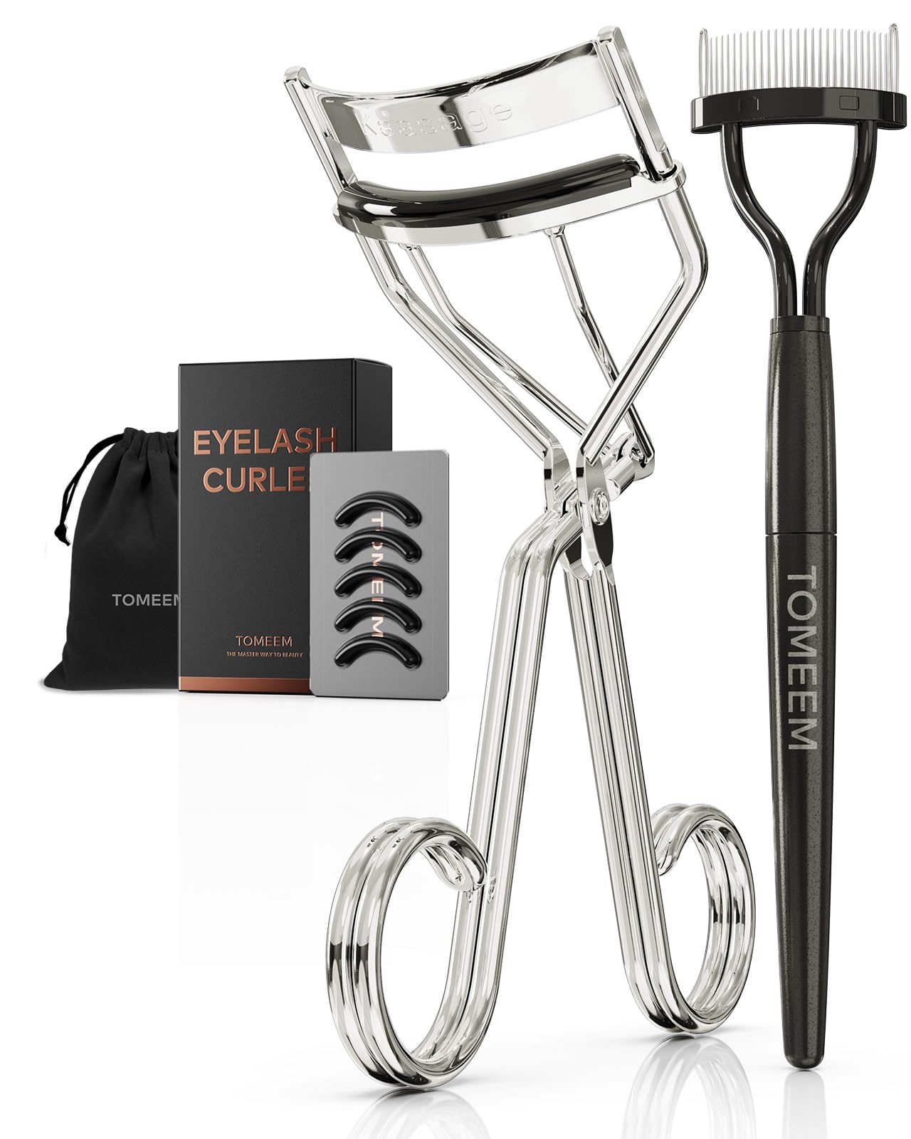 Eyelash Curler with Comb, Professional Volumizing Lash Lift Kit Lash Curler with Refill Pads for Home & Travel Uses, Rose Gold