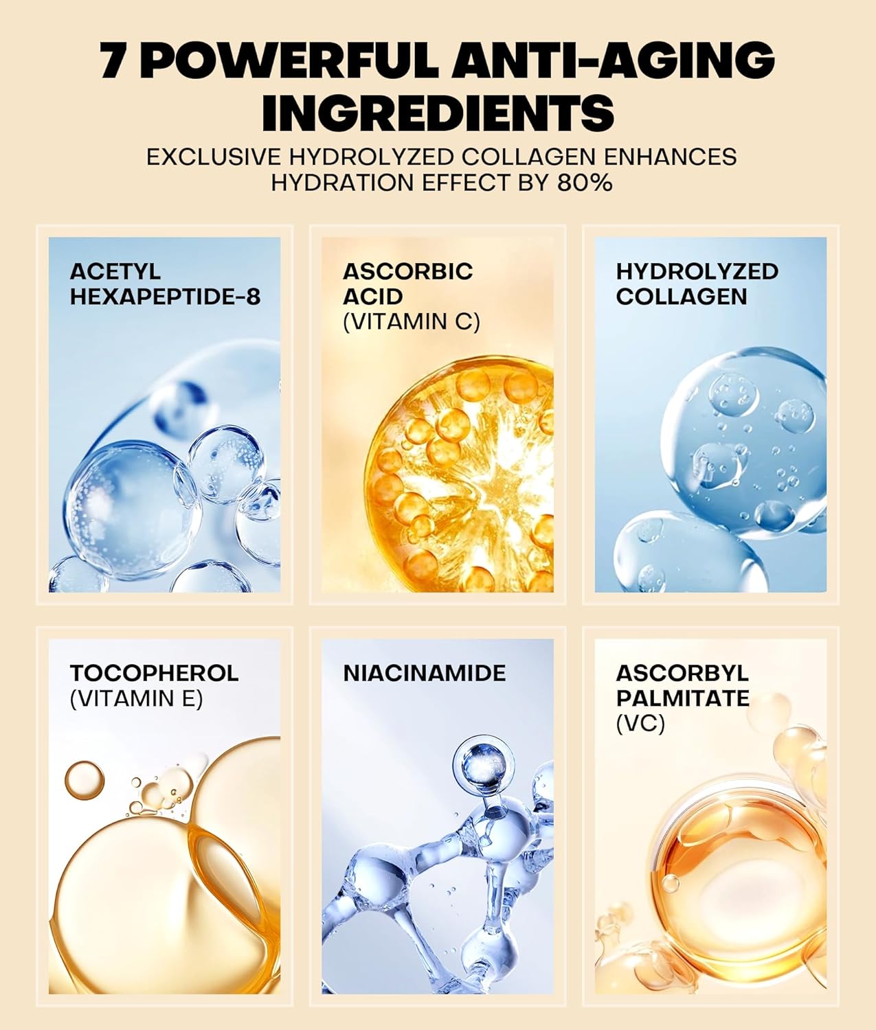 Pure Natural Skin Brightening & Anti Aging 20% Vitamin C Serum, Collagen Peptide Infused Face Serum for Deep Hydration, All-in-One Serum with Niacinamide, Retinol, Hyaluronic Acid, 2.02 Fl Oz