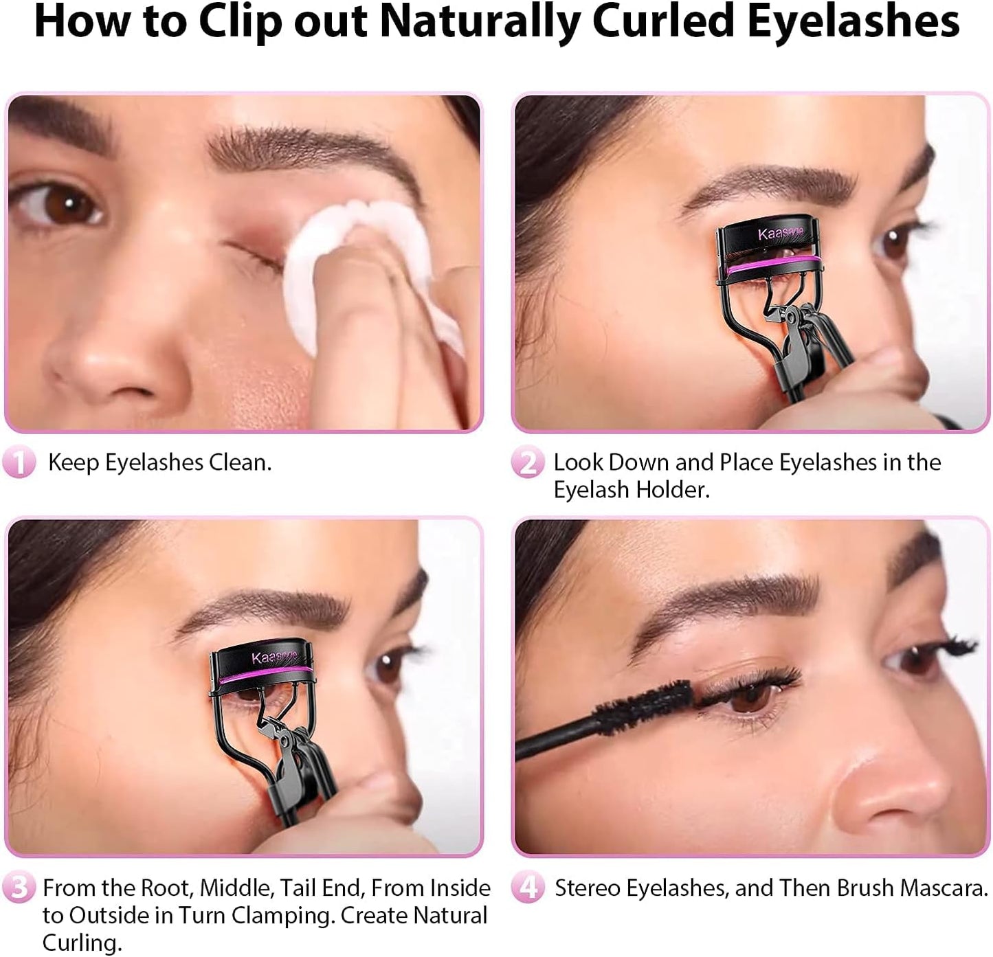 Kaasage Eyelash Curler with Pads, Lash Curler with 5 Extra Silicone Replacement Pads, Achieve Perfect Curls in 5 Seconds